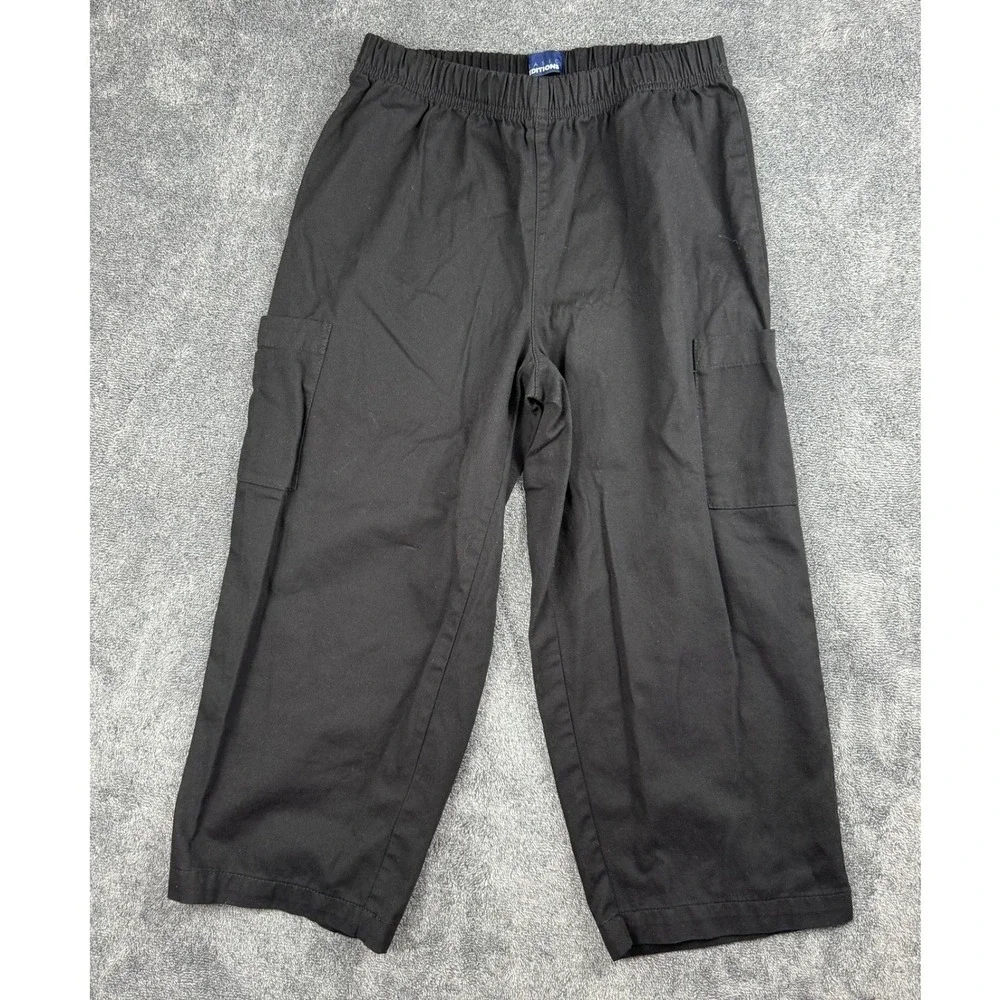 Basic Editions Mens Black‎ Cotton Elastic Waist Cargo Pull On Pants Size S/C